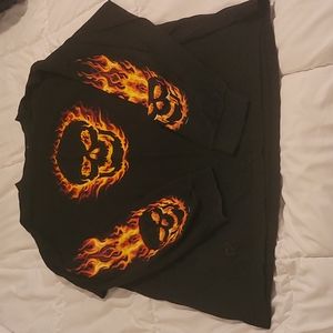 Flaming Skull "Lutz's Leather" Long Sleeve Tee (Men's Size XL)